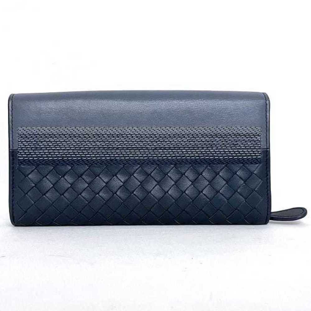 BOTTEGA VENETA Bifold Long Wallet Gray Blue Intrecciato Leather Flap Women's - Picture 2 of 10